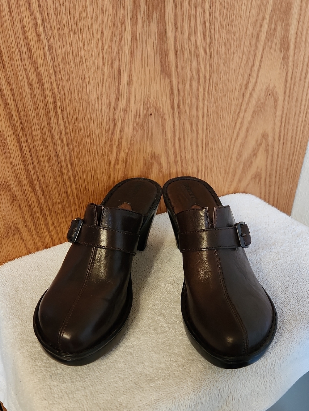 Born Dark Brown Leather Mules with Buckle